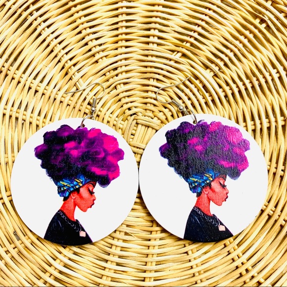 GROUNDED Painted Round Hanging Drop Earrings - Picture 3 of 4